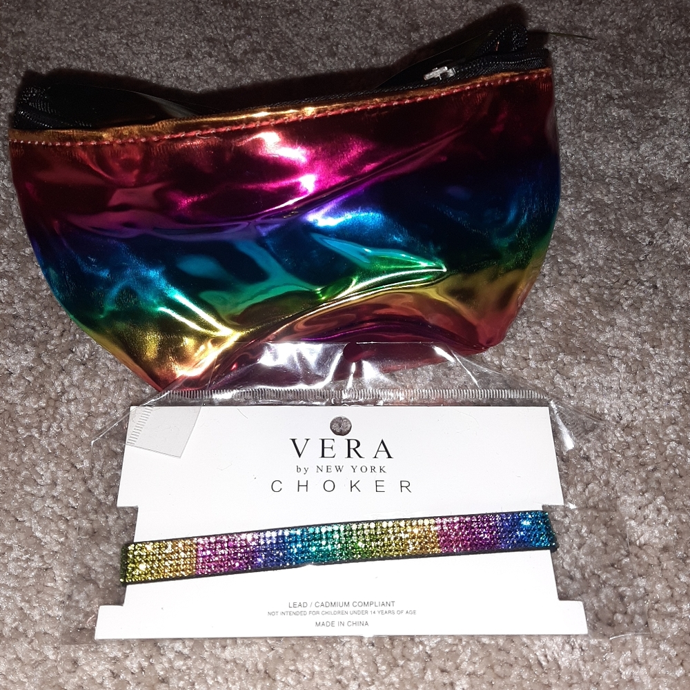 Rainbow fanny pack and choker